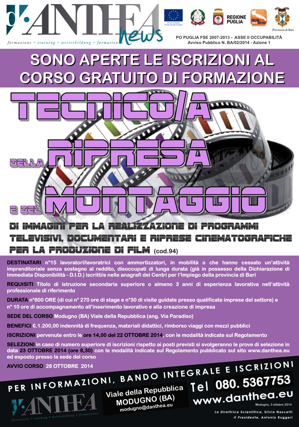 Corso gratuito Tecnico montaggio immagini a Modugno