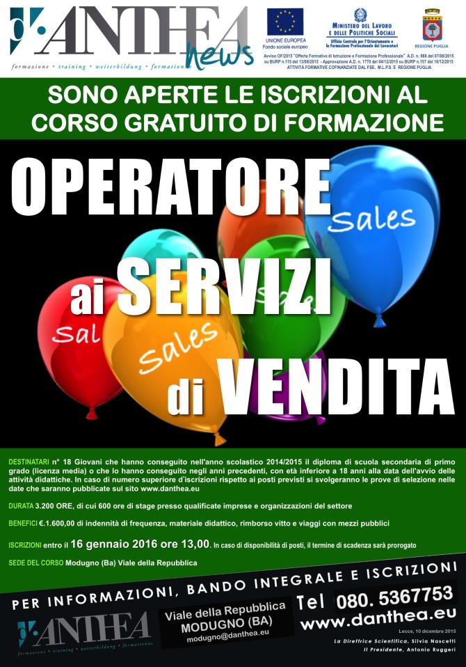 corso gratuito Operatori servizi di vendita